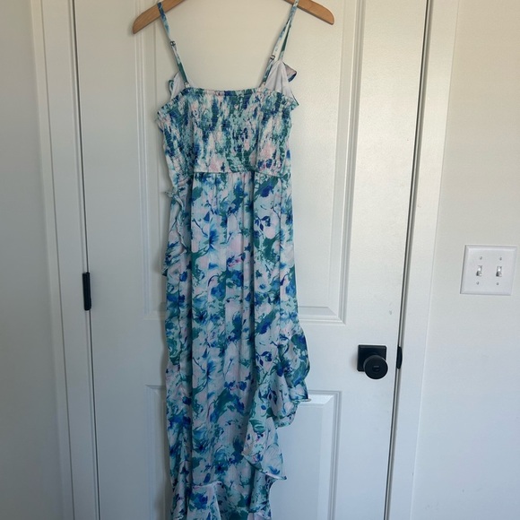 Japna Summer Asymmetrical Blue and White Ruffle Floral Midi Dress Medium - Picture 4 of 4